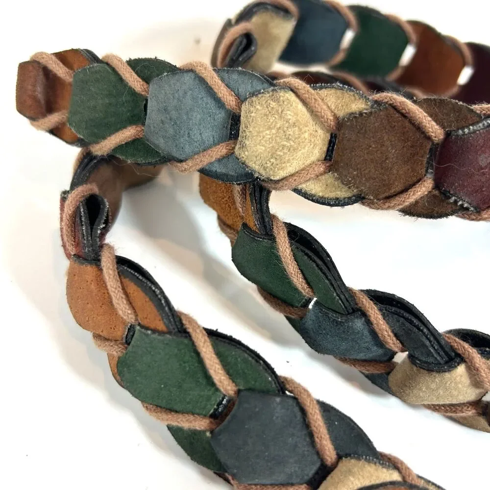 St. John's Bay Braided Suede Leather Multi-Color Belt Large Hippie Granola